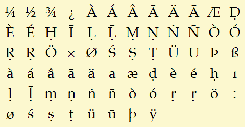 Palatino normal font with diacriticals in TCC encoding
